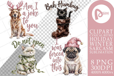 Sublimation Moody Sarcastic Christmas Pets Watercolor SVG artnoy 
