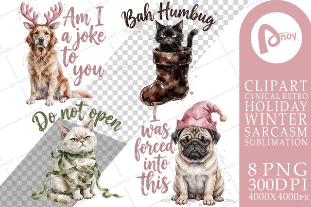 Sublimation Moody Sarcastic Christmas Pets Watercolor SVG artnoy 