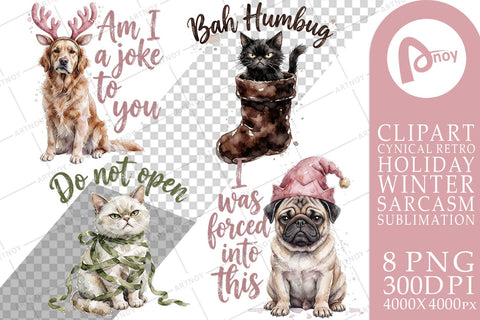 Sublimation Moody Sarcastic Christmas Pets Watercolor SVG artnoy 