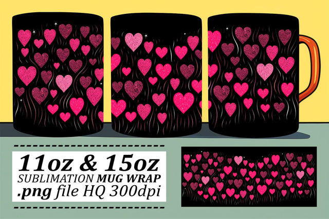 Sublimation Mug Wrap - Amor-Enriched Heart Theme 11oz 15oz - Valentines Sublimation afrosvg 