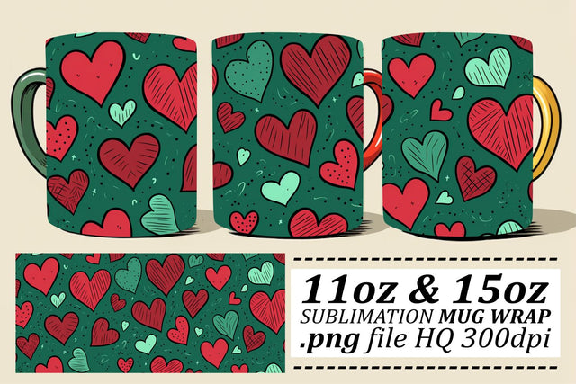 Sublimation Mug Wrap - Amor-Infused Heart Pattern 11oz 15oz - Valentines Sublimation afrosvg 