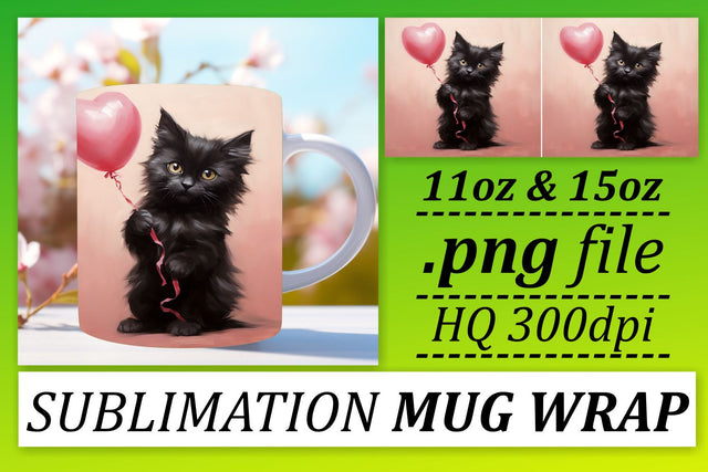 Sublimation Mug Wrap - Animal Valentines with Heart Balloon 11oz 15oz - Love Design Sublimation afrosvg 