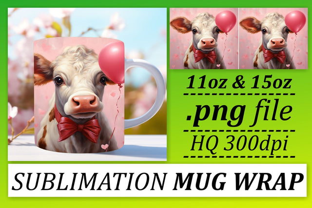 Sublimation Mug Wrap - Animals with Heart Balloon Valentines 11oz 15oz - Love Sublimation afrosvg 