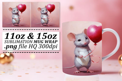 Sublimation Mug Wrap - Heart Balloon Animal Valentines Theme 11oz 15oz - Love Sublimation afrosvg 