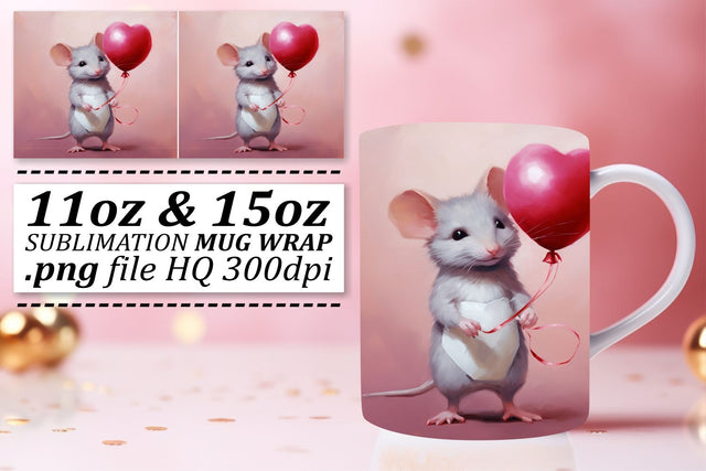 Sublimation Mug Wrap - Heart Balloon Animal Valentines Theme 11oz 15oz - Love Sublimation afrosvg 