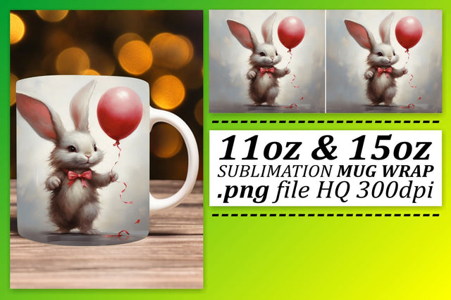 Sublimation Mug Wrap - Heart Balloon Valentines Theme 11oz 15oz - Love Sublimation afrosvg 