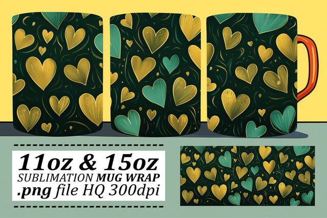 Sublimation Mug Wrap - Heart Pattern Valentines Day 11oz 15oz - Love Design Sublimation afrosvg 