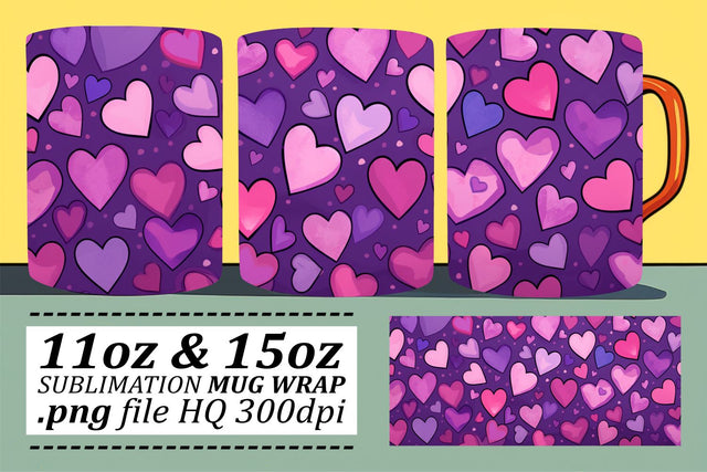 Sublimation Mug Wrap - Love-Struck Heart Pattern 11oz 15oz - Valentines Sublimation afrosvg 