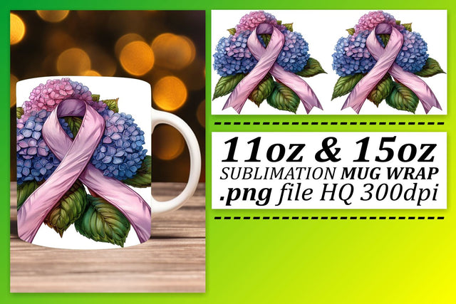 Sublimation Mug Wrap – Pink Ribbon Breast Cancer 11oz & 15oz Sublimation afrosvg 