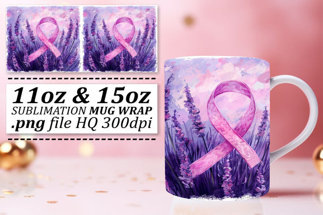 Sublimation Mug Wrap – Pink Ribbon Breast Cancer Design 11oz & 15oz Sublimation afrosvg 