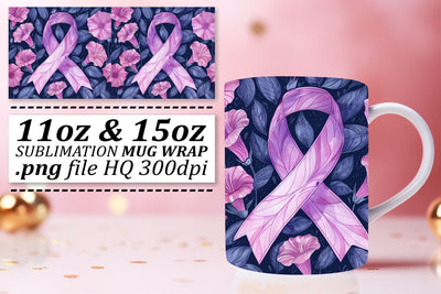 Sublimation Mug Wrap – Pink Ribbon Design for 11oz & 15oz Cups Sublimation afrosvg 
