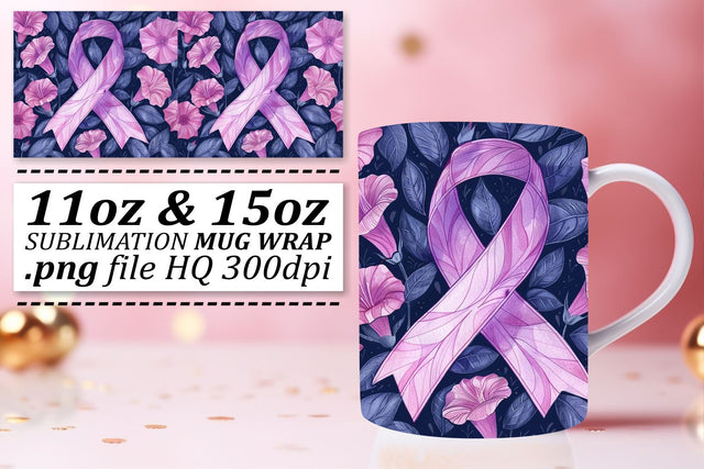 Sublimation Mug Wrap – Pink Ribbon Design for 11oz & 15oz Cups Sublimation afrosvg 