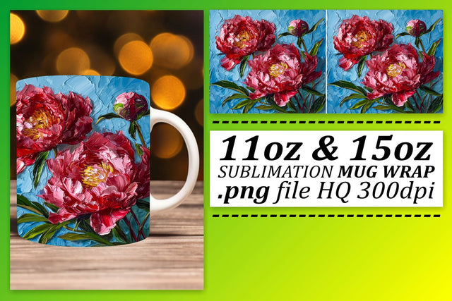 Sublimation Mug Wrap Showcasing Colorful Oil Painted Flowers - 11oz & 15oz Sublimation afrosvg 