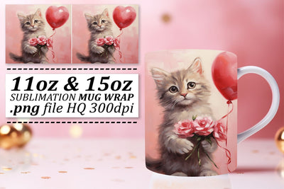 Sublimation Mug Wrap - Valentines Day Animal Love 11oz 15oz - Heart Balloon Sublimation afrosvg 