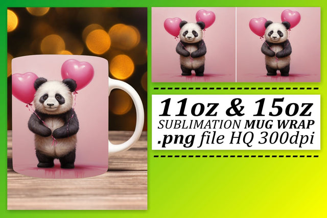Sublimation Mug Wrap - Valentines Day Love-Infused Animal 11oz 15oz - Heart Balloon Design Sublimation afrosvg 