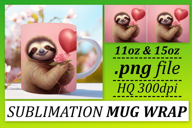 Sublimation Mug Wrap - Valentines Day Love-Infused Animal Love 11oz 15oz - Heart Balloon Design Sublimation afrosvg 