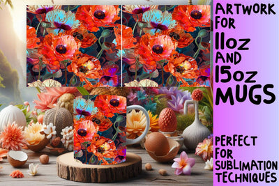 Sublimation Mug Wrap with 3D Flowers Sublimation afrosvg 