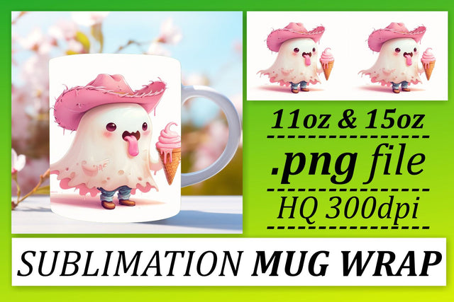 Sublimation Mug Wrap with Pink Halloween Ghosts 11oz 15oz Sublimation afrosvg 