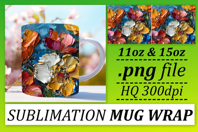 Sublimation Mug Wrap with Vibrant Oil Painted Flowers Sublimation afrosvg 