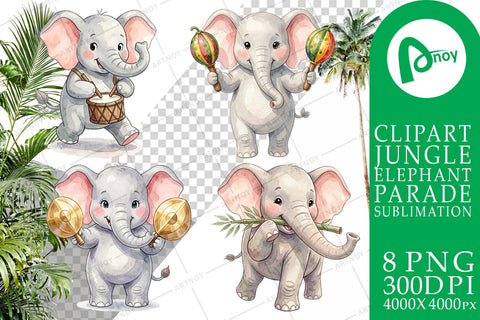 Sublimation Musical Jungle Elephant Watercolor Sublimation artnoy 