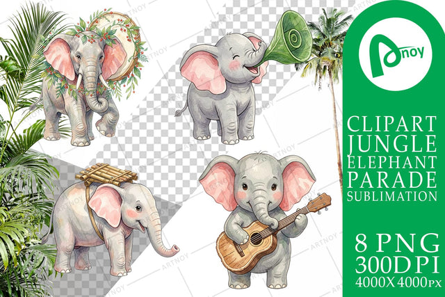 Sublimation Musical Jungle Elephant Watercolor Sublimation artnoy 