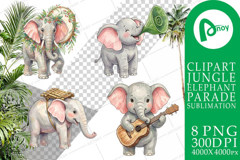 Sublimation Musical Jungle Elephant Watercolor Sublimation artnoy 