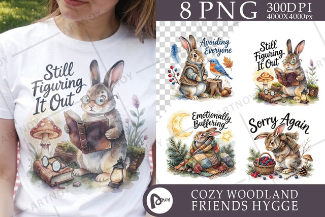 Sublimation Overthinking Rabbit Forest Hygge Watercolor Quote Sublimation artnoy 