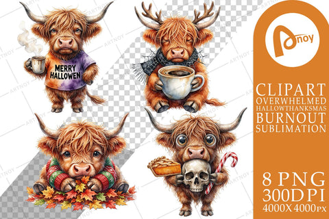 Sublimation Overwhelmed Highland Holiday Herd Sublimation artnoy 