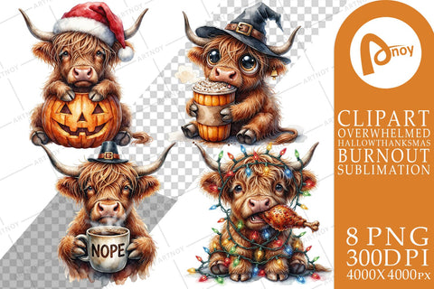 Sublimation Overwhelmed Highland Holiday Herd Sublimation artnoy 