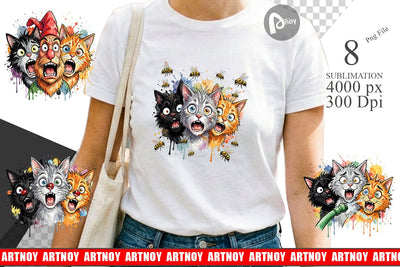 Sublimation Panic Garden Cats Messy Watercolor Sublimation artnoy 