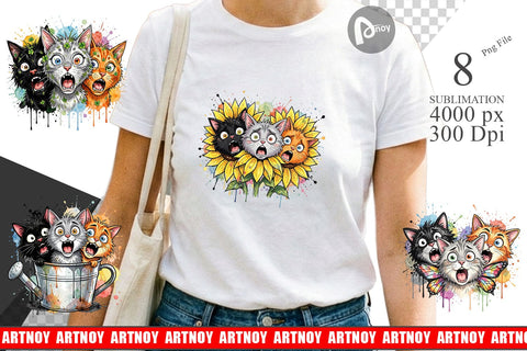 Sublimation Panic Garden Cats Messy Watercolor Sublimation artnoy 