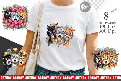 Sublimation Panic Tropical Cats Messy Watercolor Sublimation artnoy 