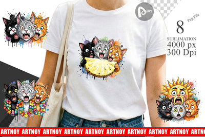 Sublimation Panic Tropical Cats Messy Watercolor Sublimation artnoy 