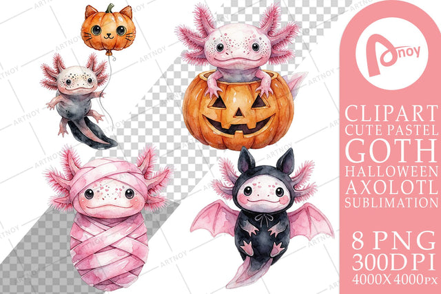 Sublimation Pastel Goth Axolotl Pumpkin Parade Sublimation artnoy 