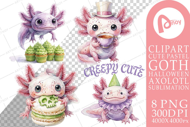 Sublimation Pastel Goth Axolotl Spooky Tea Party Sublimation artnoy 