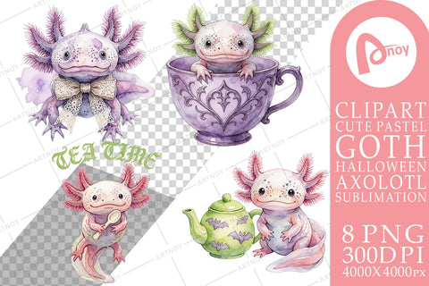 Sublimation Pastel Goth Axolotl Spooky Tea Party Sublimation artnoy 