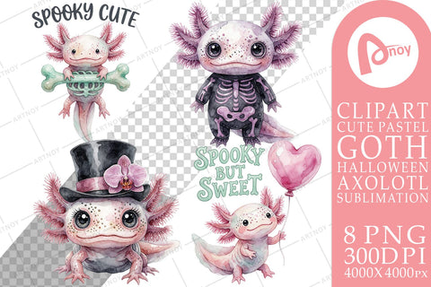 Sublimation Pastel Goth Skeleton Axolotl Sublimation artnoy 
