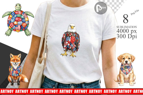 Sublimation Patriotic Patchwork Animal Watercolor Sublimation artnoy 