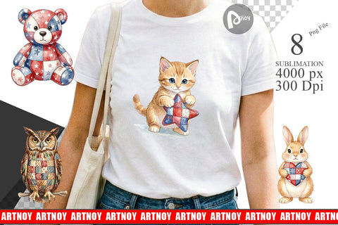 Sublimation Patriotic Patchwork Animal Watercolor Sublimation artnoy 