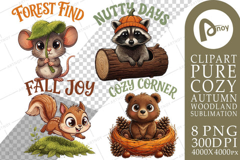 Sublimation Playful Autumn Acorn Forest Friends Sublimation artnoy 