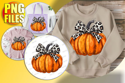 Sublimation PNG Watercolor Pumpkin with Bow Sublimation afrosvg 