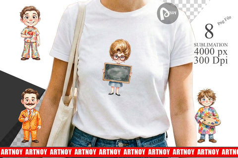 Sublimation Quirky 70s Human Teacher Watercolor Sublimation artnoy 