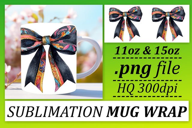Sublimation-ready mug wraps, ideal for special occasions! , Bow Sublimation afrosvg 
