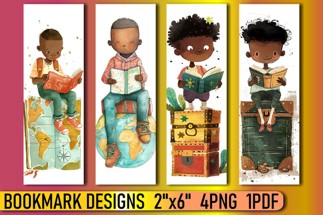 Sublimation-Ready Watercolor Bookmarks with Children Sublimation afrosvg 