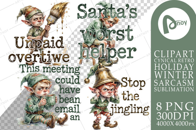 Sublimation Reluctant Christmas Workshop Elves Watercolor SVG artnoy 