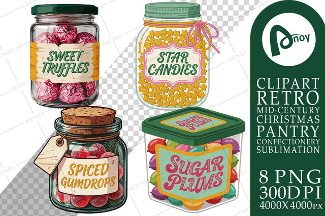 Sublimation Retro Christmas Confection Sweet Jars Sublimation artnoy 