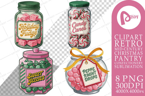 Sublimation Retro Christmas Confection Sweet Jars Sublimation artnoy 