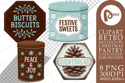 Sublimation Retro Mid-Century Christmas Cookie Tins Sublimation artnoy 