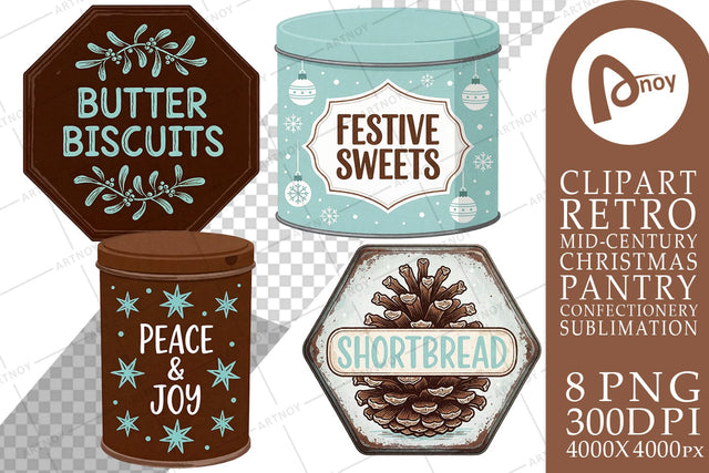 Sublimation Retro Mid-Century Christmas Cookie Tins Sublimation artnoy 