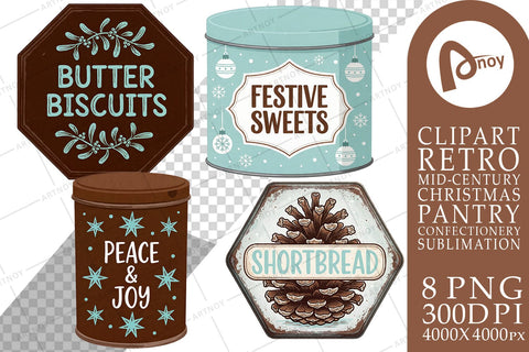 Sublimation Retro Mid-Century Christmas Cookie Tins Sublimation artnoy 